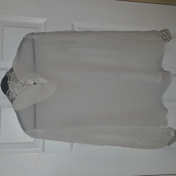 Authentic Vintage Beautiful Lace mesh blouse, high neck, swiss dot insets, Doen - Picture 13 of 15